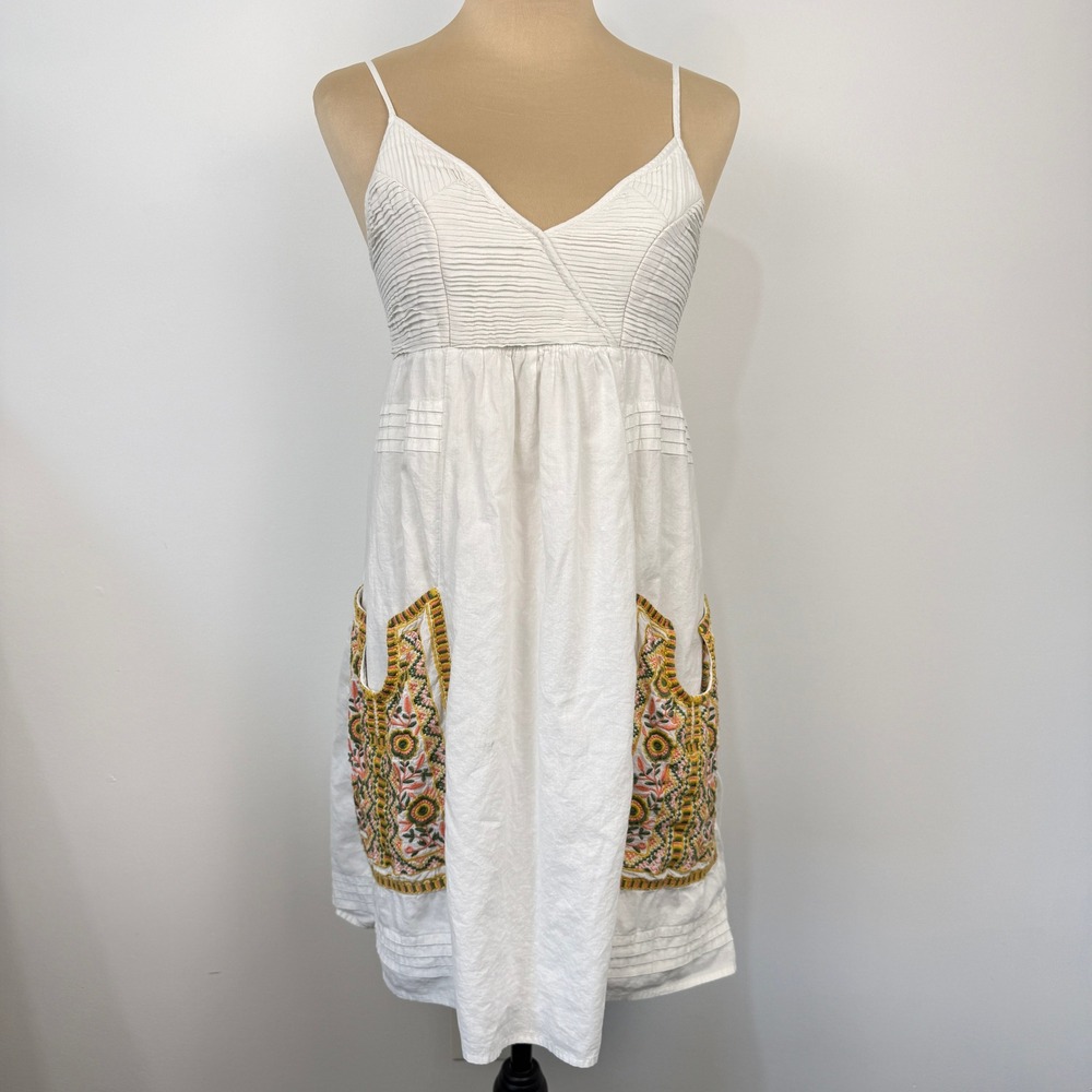 Vanessa Virginia Anthropologie Mini Dress Womens Size 4 White Embroidered Boho